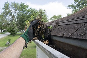 cleaning-house-gutters-filled-with-leaves-&-sticks